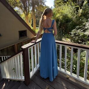 Chic Backless Blue Maxi Dress